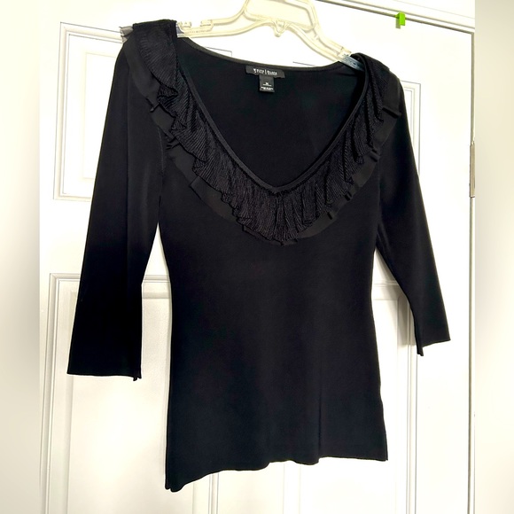 White House Black Market Sweaters - WHBM V-Neck jacquard ruffle long sleeve